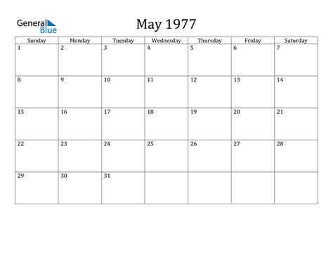 May 1977 Calendar